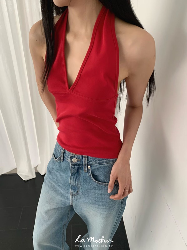 掛脖美背滾邊棉質背心
